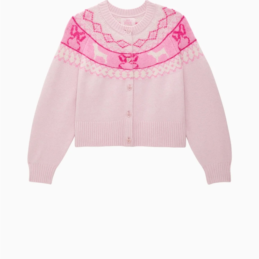 PINK X LoveShackFancy Fairisle Boxy Crew Cardigan Sweater - Picture 2 of 2